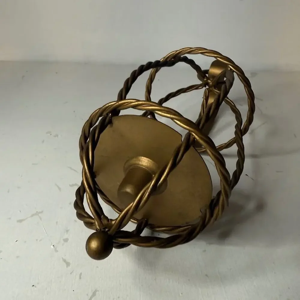 Vintage Twisted Metal Caged Candle Stick Wall Sconce Gold MCM Style